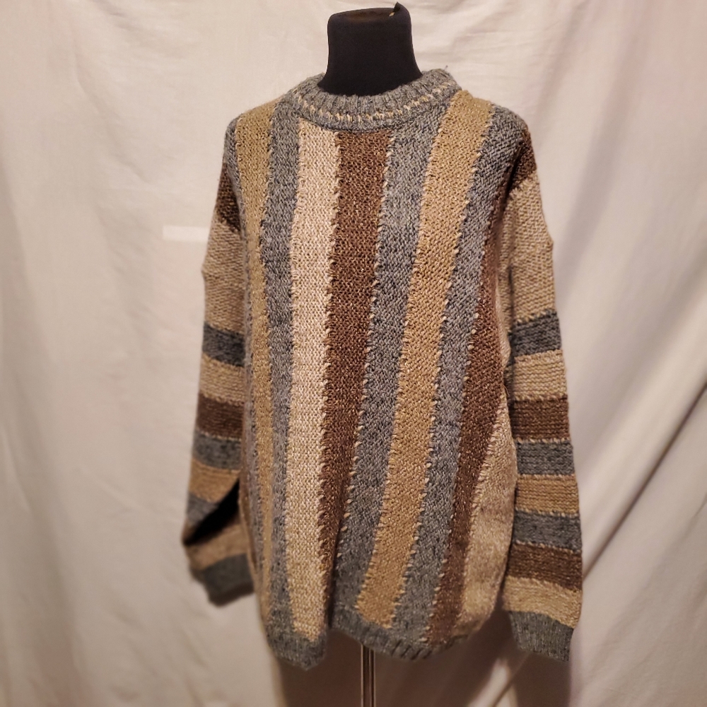 Vntg Skye Knitwear Oversized Striped Wool Silk & Cotton Sweater L
